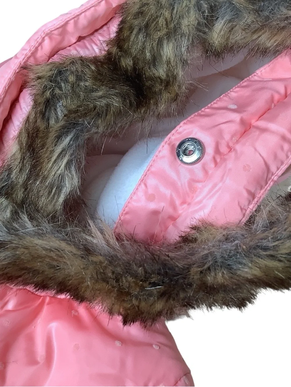 Nautica Pink Hooded Baby One-Piece Snowsuit with detachable Faux Fur Trim